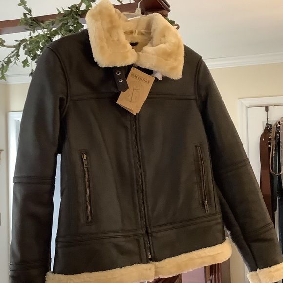 Women's Shearling Lined Leather Jacket - Picture 1 of 2